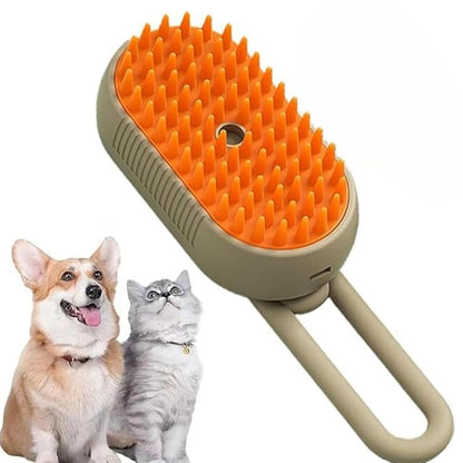 4-in-1 Cat Grooming Brush – Water Spray & Self-Cleaning Shedding Brush for Cats & Dogs – Pet Hair Removal & Massage Comb for Long & Short Hair (Beige).