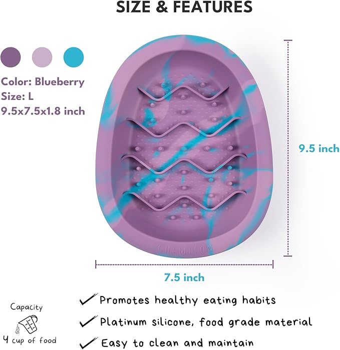 CHEWFFON Easter Dog & Cat Lick Mat Bowls, BPA-Free Silicone Slow Feeder Bowl with Suction Cups, Non Slip Pet Food Bowl Reduces Boredom and Anxiety, Dishwasher Safe, Blueberry