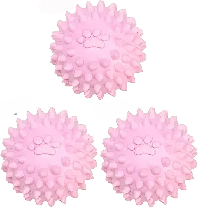 3Pcs Dogs Spiky TPR Ball No Squeak Chew Toy Long Lasting for Aggressive Chewers Dog Puppy Training Dogs Spiky Rubber Ball Toy Small No Squeak for Aggressive Heavy Chewers (Pink)