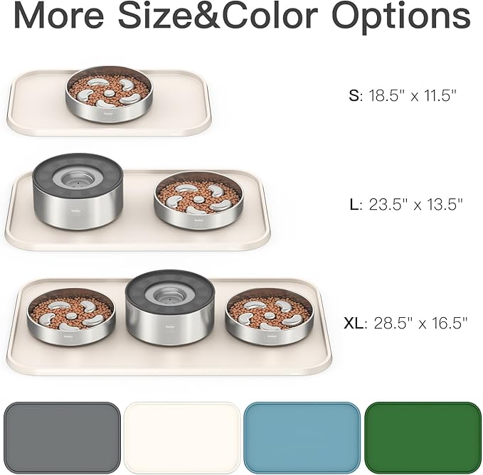 Pet Feeding Mat [Warped Resistant Raised Edge], Water-Proof Silicone Placement for Food Water Bowls, Anti-Slip Base Protect Floor, BPA-Free&Dishwasher-Safe [28.5x16.5inch XL, Sand White]