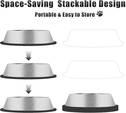 3Pcs Stainless Steel Dog Bowls Set with Dog Paw Pattern- Non-Slip Food and Water Bowl 54 Oz - Dishwasher-Safe, Rust Resistant Metal Pet Bowls for Small/Medium/Large Sized Pets