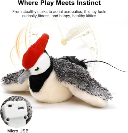 Tyasoleil Flapping Bird Cat Toy with Simulated Chirping & Touch-Activated Wings - Plush Interactive Kitten Toy for Indoor Cats, Self-Play Design with Catnip (Sparrow)