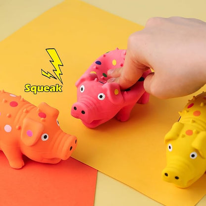 POPLAY 3PCS Squeaky Latex Grunting Pig Dog Toys, 4 Inch Prank Nosie Maker Puppy Chew Toys Rubber Squeeze Gift for Dogs