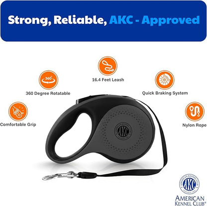 American Kennel Club Retractable Dog Leash, 16.4ft, Tangle-Free, Ergonomic Grip, One-Hand Brake, for Medium & Large Dogs up to 110 lbs