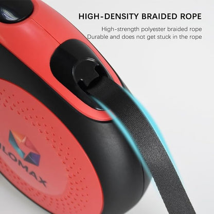 ILOMAX 360° Tangle-Free Retractable Dog Leash Built-in Waste Bag Dispenser Under Handle 2 Rolls Poop Bags Included Heavy Duty Tape Leash for Dogs up to 50kg Carry Pouch Included.26ft (Red, XL)