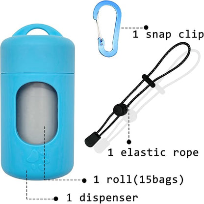 Dog Poop Bag Dispenser for Leash with Snap Clip, Skin-friendly Texture Waste Bag Holder for Dog Walks and Cats, Pets Litter Bag Container, Indoor & Outdoor Use (Blue, 1)