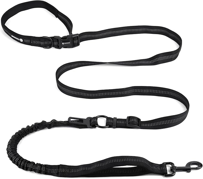 Heavy Duty Multifunctional Adjustable Hands Free Dog Leash - Durable Reflective Stitches, Car Safety Buckle Waist Leash for Dog Walking, Running, Hiking - 5-7FT