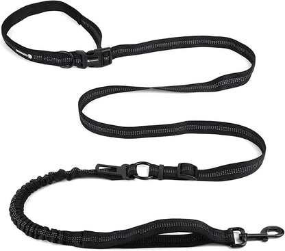 Heavy Duty Multifunctional Adjustable Hands Free Dog Leash - Durable Reflective Stitches, Car Safety Buckle Waist Leash for Dog Walking, Running, Hiking - 5-7FT
