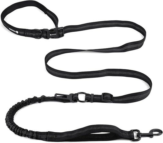 Heavy Duty Multifunctional Adjustable Hands Free Dog Leash - Durable Reflective Stitches, Car Safety Buckle Waist Leash for Dog Walking, Running, Hiking - 5-7FT