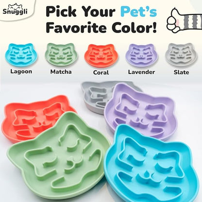 Snuggli Slow Feeder Cat Bowl | Cat Puzzle Feeder for Slow Eating, Mental Enrichment, Digestion, & Bloat Relief | Non-Slip Silicone, Dishwasher Safe, 1 Cup (Lagoon)