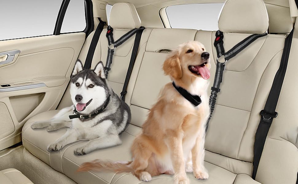 YAOHDAO Dog Seat Belt Harness for Car, Restraint Adjustable with Elastic Bungee Buffer Headrest for Vehicle, 360° Swivel Carabiner Nylon Pet Safety Seat Belts Heavy Duty Car Harness for Dogs (Black) - Image 4
