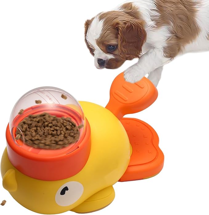 2-in-1 Interactive Dog Puzzle Toy & Slow Feeder – Fun Treat Dispenser for Small & Medium Dogs, Anti-Gulping Duck-Shaped Design, Reduces Bloating & Boredom, No Battery Required (Yellow)