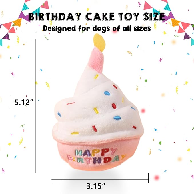 Dog Birthday Toys - Puppy Squeaky Cupcake, Toy Dog - First Birthday Toy Small Medium Large Breeds(Pink)