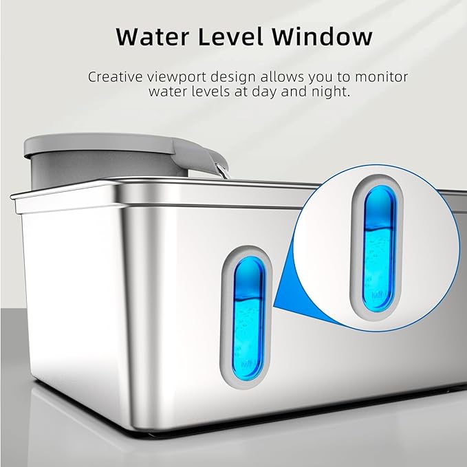 Dog Water Fountain, 8L/2.1Gallon/270oz Dog Fountain Water Bowl - Stainless Steel Ultra-Quiet Pet Water Dispenser with Water Level Window & Large Drinking Area