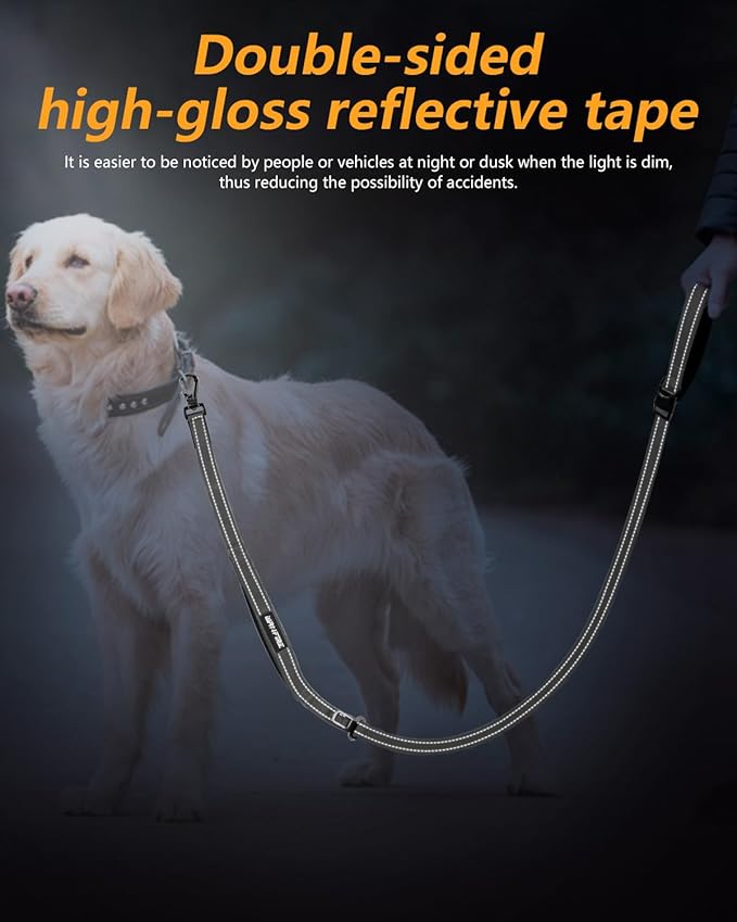 Hands Free Dog Leash, Crossbody Dog Leash, 5.3-7.9Ft Waist Belt with Car Seatbelt and Double-Sided Reflective,Walking, Jogging,Hiking, Travel etc.(Grey)