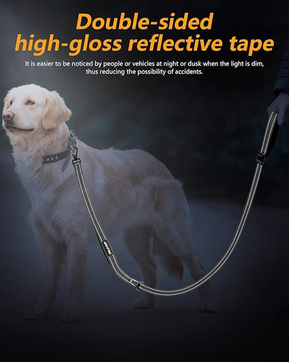Hands Free Dog Leash, Crossbody Dog Leash, 5.3-7.9Ft Waist Belt with Car Seatbelt and Double-Sided Reflective,Walking, Jogging,Hiking, Travel etc.(Grey)