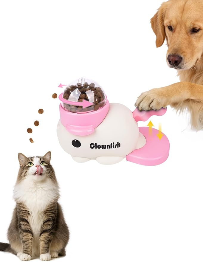 Dog Treat Dispenser Puzzle Toy, Intercative Slow Feeder Bowl for Cats and Dogs, Mental Stimulation Enrichment Toy, Indoor Pet Feeder with Silicone Mat to Keep Pets Busy, Multiple Colors (Pink)