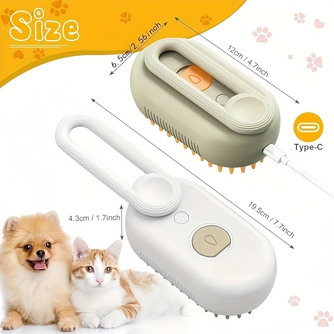 4 in 1 Cat Steam Brush for Shedding, Rechargeable Pet Grooming Brush with Steam Spray, Anti-Static Deshedding & Massage Brush for Indoor Cats and Dogs, Quiet Pet Hair Removal Tool (White)