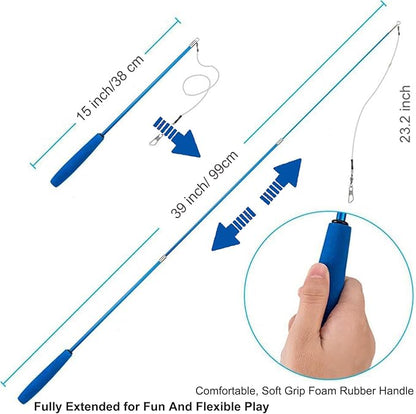 11PCS Interactive Cat Toys for Indoor, 2 Retractable Wand Toy and Feather Toys Refills to Chase and Exercise