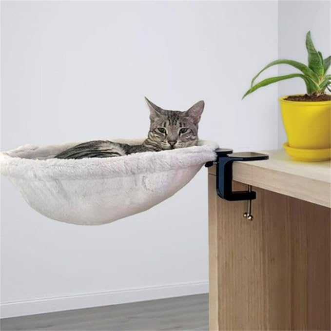 Adjustable Cats Hammock for Desk Space Saving Steel Frame Fabric Ergonomic Pet Bed for Small Cats