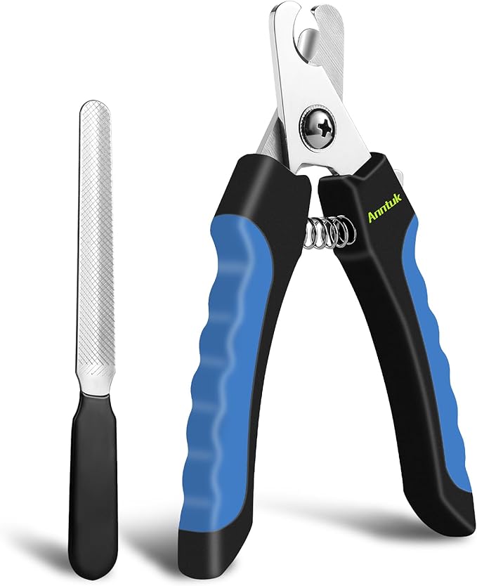 Dog Nail Clippers with Nail File, Ergonomic Dog Nail Trimmers to Avoid Over Cutting, Razor-Sharp Stainless Steel Blade with Safety Guard for Large/Small Pet Dogs, Blue