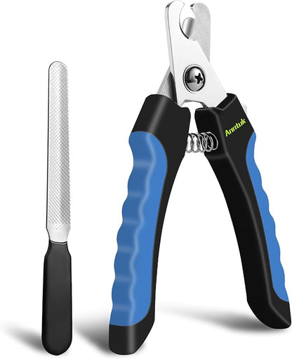 Dog Nail Clippers with Nail File, Ergonomic Dog Nail Trimmers to Avoid Over Cutting, Razor-Sharp Stainless Steel Blade with Safety Guard for Large/Small Pet Dogs, Blue