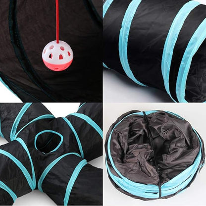 Yinghe Cat Tunnel - Collapsible 3 Way Pet Tunnel with Interactive Ball & Feather Wand - Pet Toy Tube Fun for Rabbits, Kittens, Cats, and Dogs