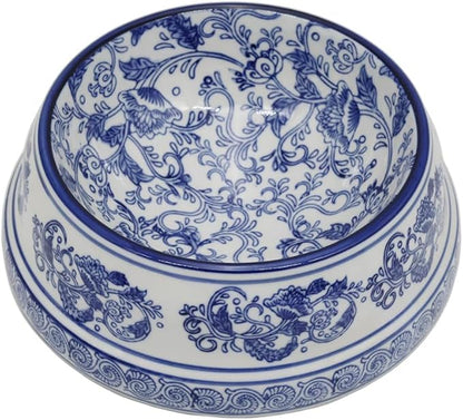 Aimusego Basics Ceramic Non-Skid Pet Dog Water and Food Bowl,Chinoiserie Blue&White Dog Cat Puppy Feeding Bowls Dish,Ideal for Small to Medium Dogs 9inch