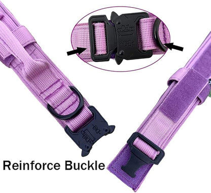 Xqpetlihai Tactical Dog Collar Adjustable Military Nylon Dog Collar with Control Handle and Heavy Duty Metal Buckle for Medium and Large Dogs (Purple,L)