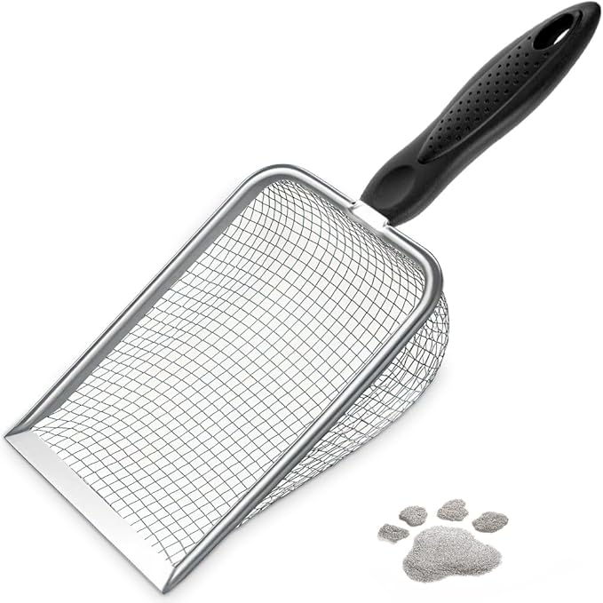 Cat Litter Scoop,Sturdy Litter Cleaner Corner Shovel,Stainless Steel Mesh Litter Shovel,Easy to Clean Reptile Terrarium Sand Waste,Beach Shovel(Black)