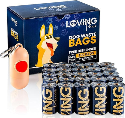 LOVING Paws Premium Dog Waste Bags – 350 Extra-Thick, Leak-Proof & Durable Poop Bags with Dispenser & Leash Clip – Unscented, Easy-Tear, Heavy-Duty Pet Waste Bags for All Dog Sizes