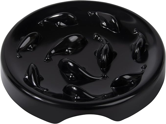 Slow Feeder Bowl for Cats and Small Dogs,Cilkus Fish Pool Design, Fun Interactive Bloat Stop Puzzle Feeder Bowl Healthy Eating Diet Made of Melamine Food Grade Material Dishwasher Safe (Black)