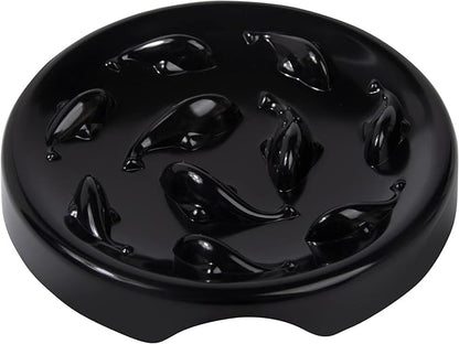 Slow Feeder Bowl for Cats and Small Dogs,Cilkus Fish Pool Design, Fun Interactive Bloat Stop Puzzle Feeder Bowl Healthy Eating Diet Made of Melamine Food Grade Material Dishwasher Safe (Black)