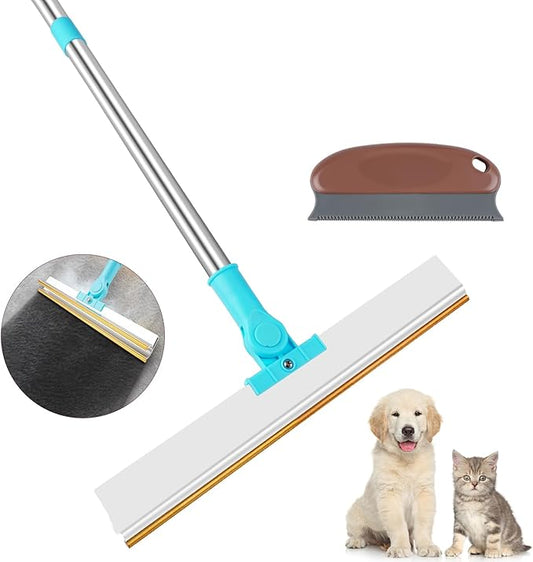 Carpet Rake for Pet Hair Removal - Heavy-Duty Metal Scraper & Lint Brush with 45" Adjustable Handle, Reusable Large Pet Hair Remover Tool for Carpets, Rugs, Mats, Couch, Pet Beds,Furniture