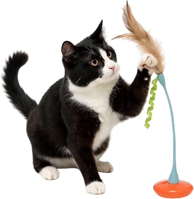 Petlinks Tippy Teaser Self Righting Feather Toy for Cats & Kittens, Rocks & Sways, Fun & Engaging Play - Multi Color, One Size