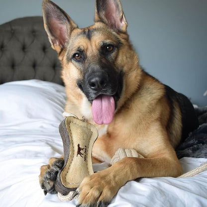 Tall Tails Dog Natural Leather Bone Rope Tug Toy for Dogs, 16 Inches