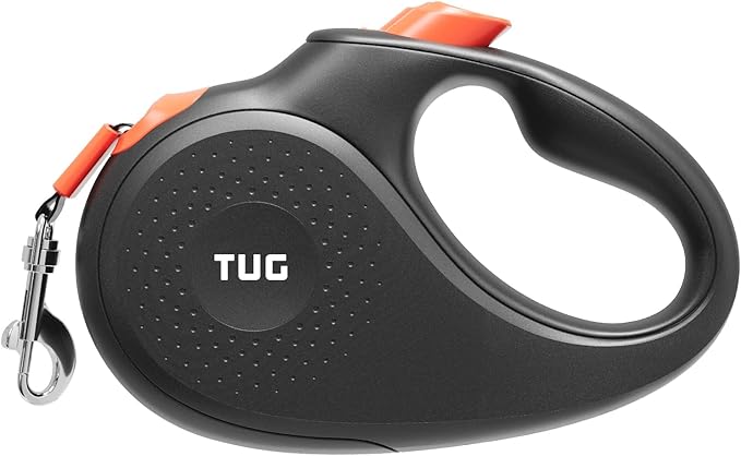 TUG 360° Tangle-Free Retractable Dog Leash | 16 ft Strong Nylon Tape (Medium, Black/Orange)