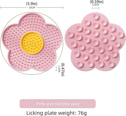 Slow Feeder Mat for Fast Eaters Pet Lick Pad Flower Design Silicone Grooming & Training Aid for Anxious Dogs Cats Pink One Size