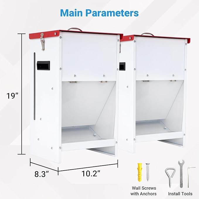 2-Pack Metal Automatic Dog Feeder - 15LBS Food Capacity Automatic Gravity Dispenser, Powder Coated & Waterproof for Indoor & Outdoor Use, 10.2" L x 8.3" W x 19" H, Red and White