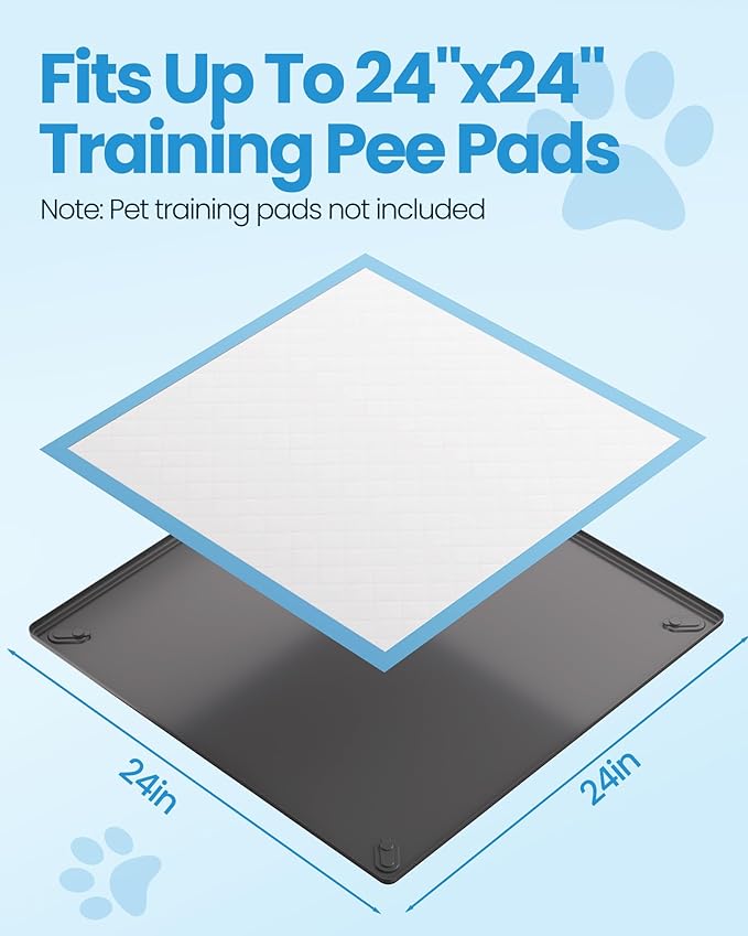 Pee Pad Holder for Dogs - 24" x 24" Non-Slip Silicone Puppy Potty Training Tray with 4 Magnetic Clips & Leak-Proof Raised Edge, Dog Pee Pad Holder for Home Indoor Floor Protection