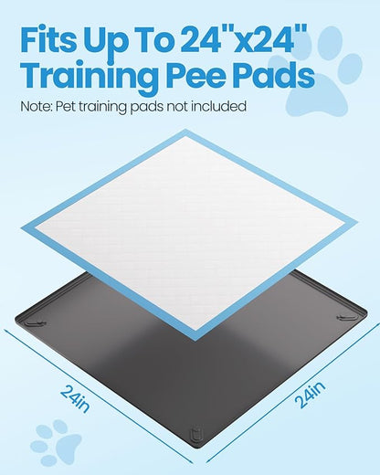 Pee Pad Holder for Dogs - 24" x 24" Non-Slip Silicone Puppy Potty Training Tray with 4 Magnetic Clips & Leak-Proof Raised Edge, Dog Pee Pad Holder for Home Indoor Floor Protection
