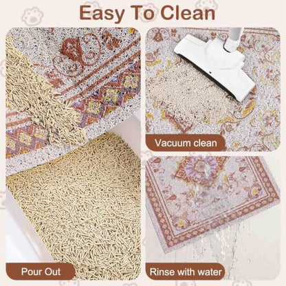 Glittme Cat Litter Mat with Non-Slip Bottom Litter Box Mat 40"X30" Litter Trapping Mat Easy to Clean Washable Cat Food Mat for Kitty,XL - Image 3