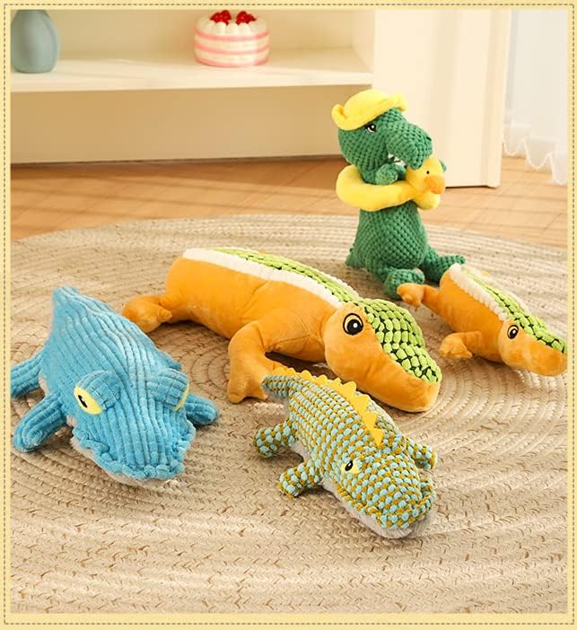 Squeaky Dinosaur Dog Toy - Multifunctional 2 in 1 Funny Plush Stuffed Animal Interactive Dog Toy Frisbee for Chewers Puppy Small Big Large Breed Dogs