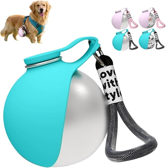 2-in-1 Portable Dog Water Bottle for Small Dogs, 10oz Dog Travel Water Bottle - Leak-Proof & One-Hand Operation, Stainless Steel Bottle & Silicone Bowl for Walking Hiking (Blue)