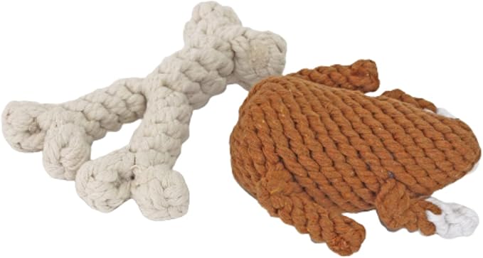 Midlee Thanksgiving Meal Rope Dog Toy Set - Turkey Leg & Wishbone