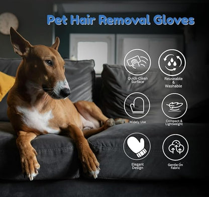 2 Pcs Pet Hair Removal Glove for Dogs and Cats, Reusable Electrostatic Grooming Gloves, Dog and Cat Fur Remover Gloves for Couch, Carpet, Clothing, Car Seats, Bedding