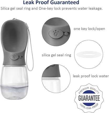 WePet Portable Dog Water Bottle with Food Container, 12 OZ + 6 OZ, Leak Proof Puppy Water Dispenser with Drinking Feeder for Pets Outdoor Walking, Hiking, Travel, Food Grade Plastic