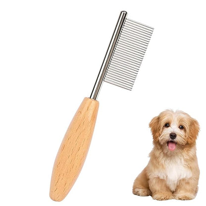 Small Dog Comb with Wooden Handle Dog Eyes&Mouth&Face Metal Comb Pet Fine Tooth Flea Comb Pet Grooming Tool for Dogs and Cats Remove Loose Hair Dirt Fleas