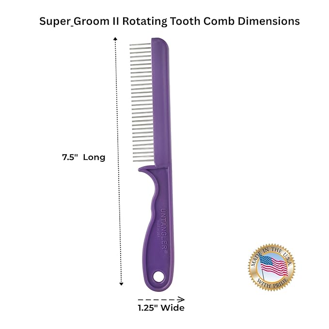 Super-Groom Combs with Smooth Rotating Teeth for Painless Mat Removal (Royal Purple, 30 Fine-Spaced teeth)