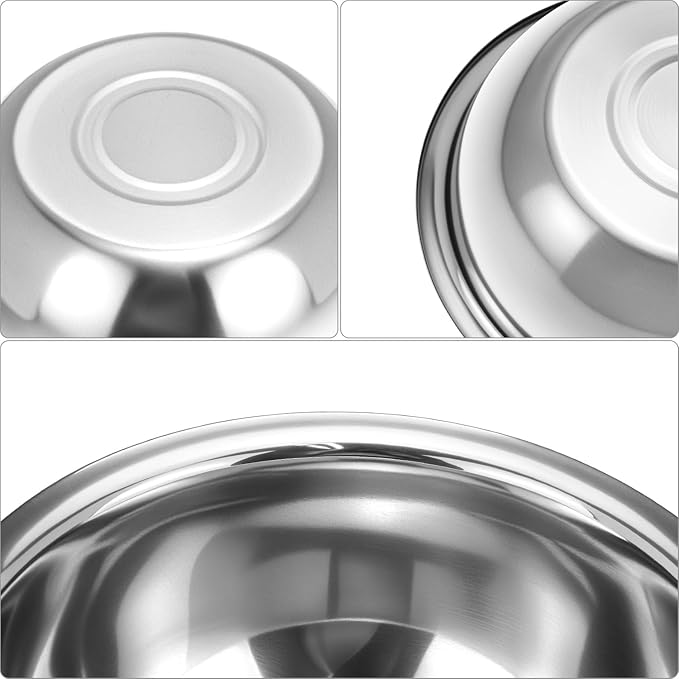 QWORK Stainless Steel Pet Feed Bowls, Set of 4 Metal Dog and Cat Bowl, 8 Inch Diameter, 47oz Capacity for Large Medium Small Dog
